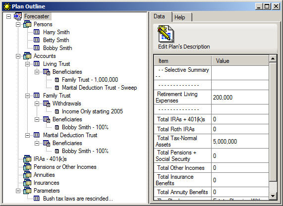 A screen shot from the Forecaster program