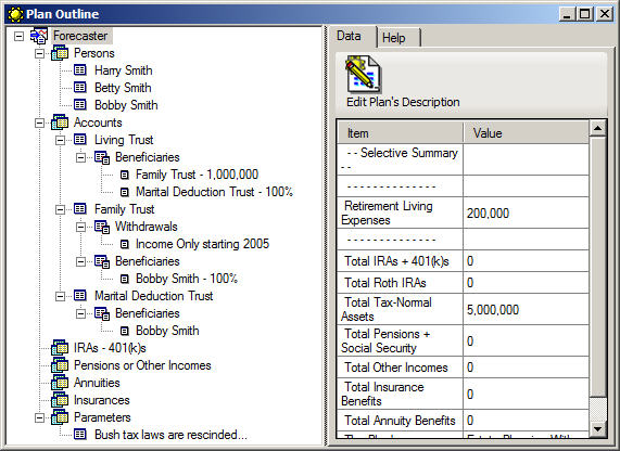 A screen shot from the Forecaster program